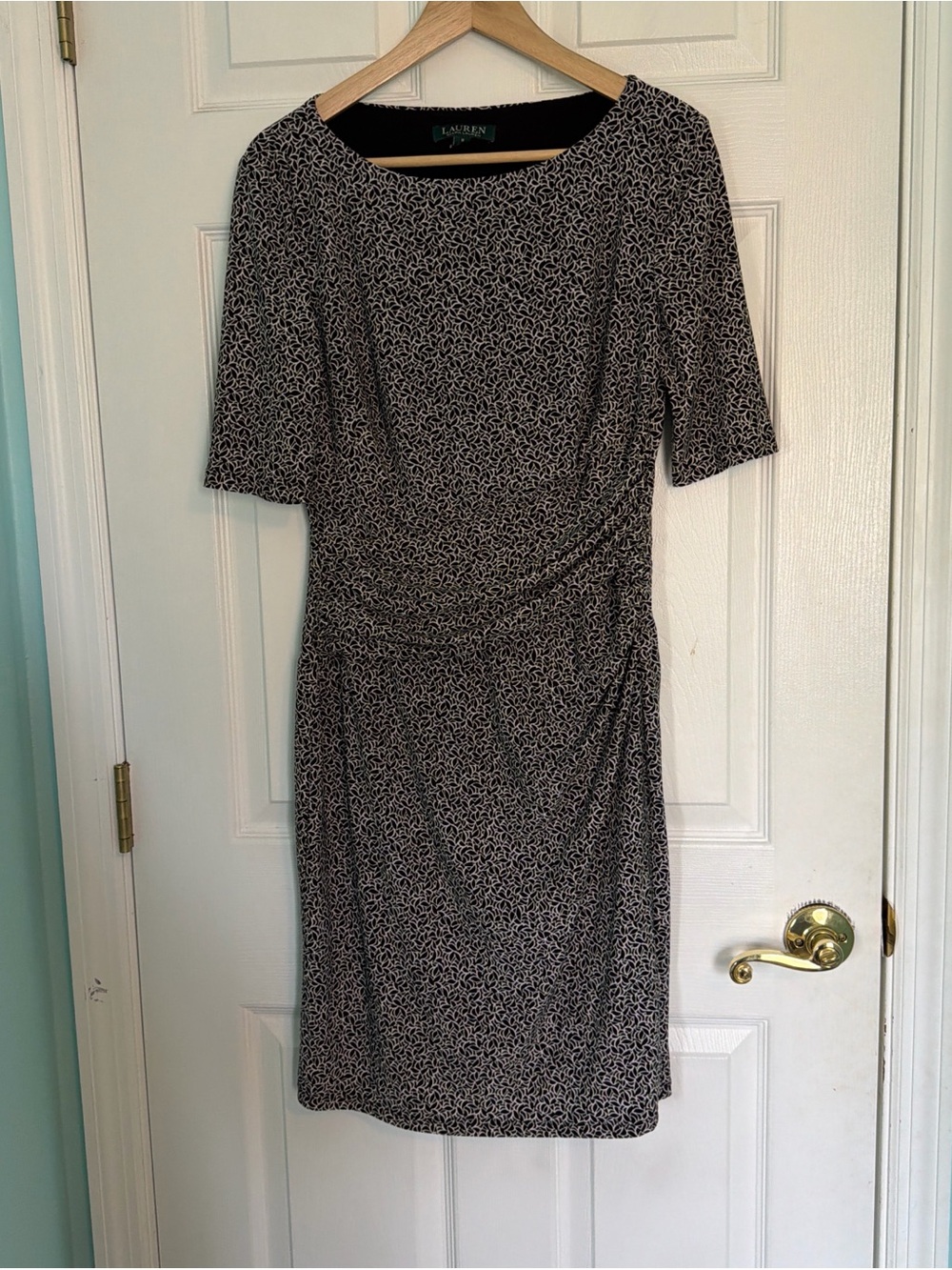 Ralph Lauren Black and White Printed Midi Sheath Dress Size 8